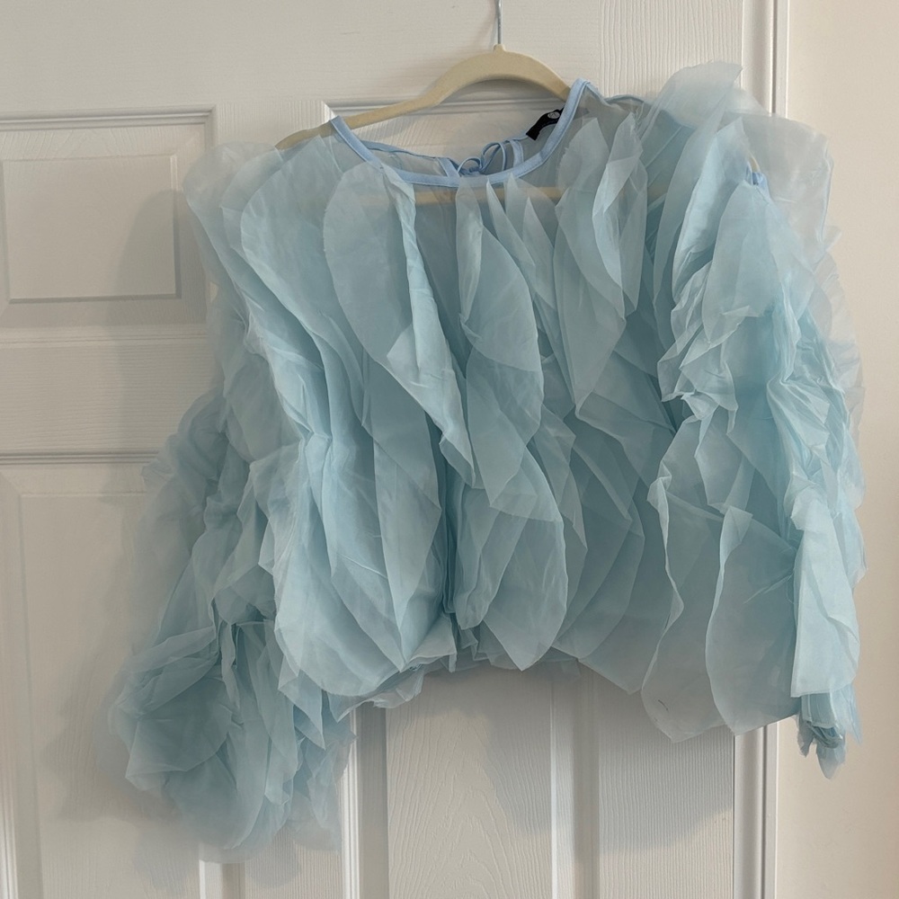 Nino Balcutti Sheer Ruffled Light Blue Blouse